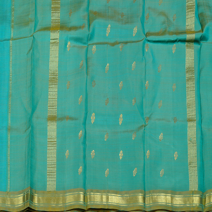 Hayagrivas Sea Blue Handloom Kanjivaram Silk Saree with Dual Tone (Yellow With Sea Blue) Border KBD2198C1-13