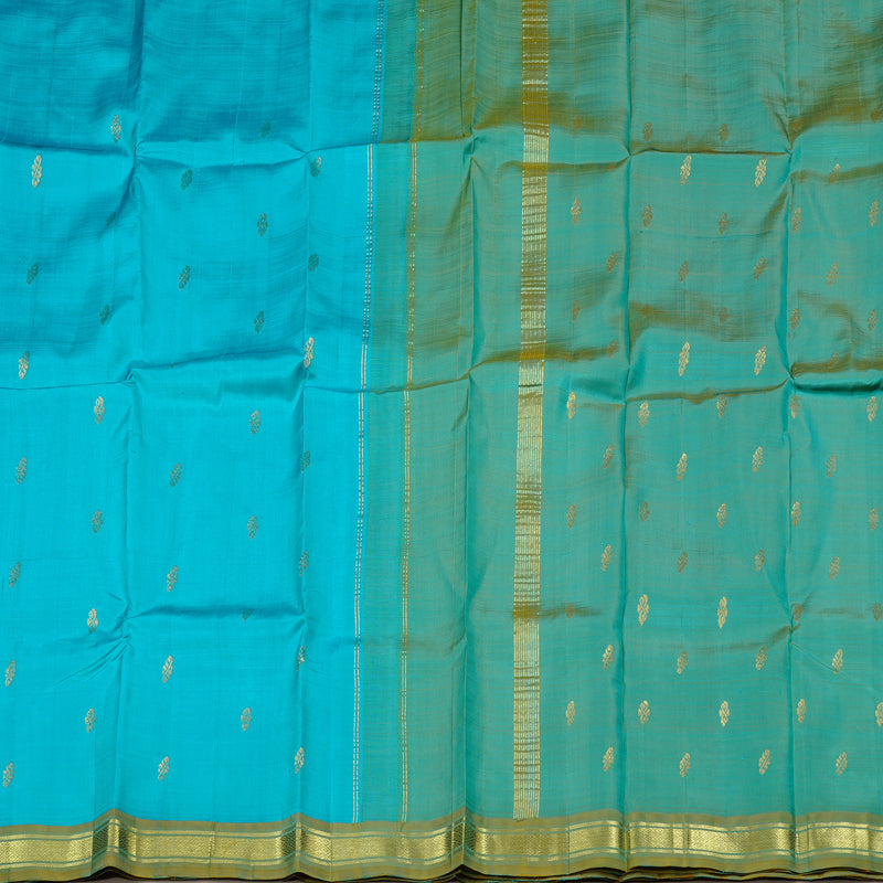 Hayagrivas Sea Blue Handloom Kanjivaram Silk Saree with Dual Tone (Yellow With Sea Blue) Border KBD2198C1-13