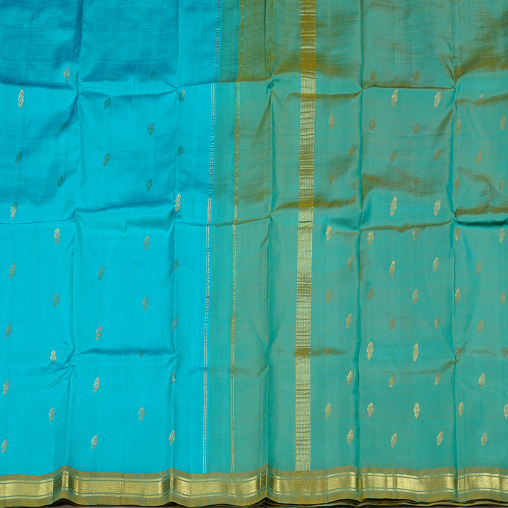 Hayagrivas Sea Blue Handloom Kanjivaram Silk Saree with Dual Tone (Yellow With Sea Blue) Border KBD2198C1-13