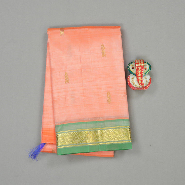 Hayagrivas Peach Orange Handloom Kanjivaram Silk Saree with Light Green Border KBD2198C1-15