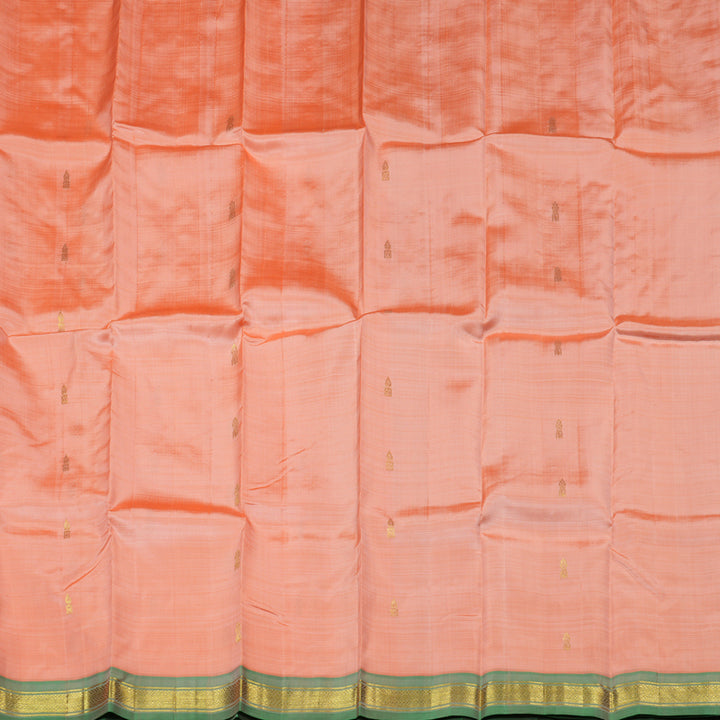 Hayagrivas Peach Orange Handloom Kanjivaram Silk Saree with Light Green Border KBD2198C1-15