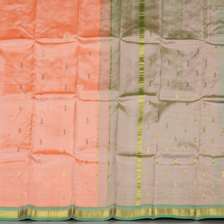 Hayagrivas Peach Orange Handloom Kanjivaram Silk Saree with Light Green Border KBD2198C1-15