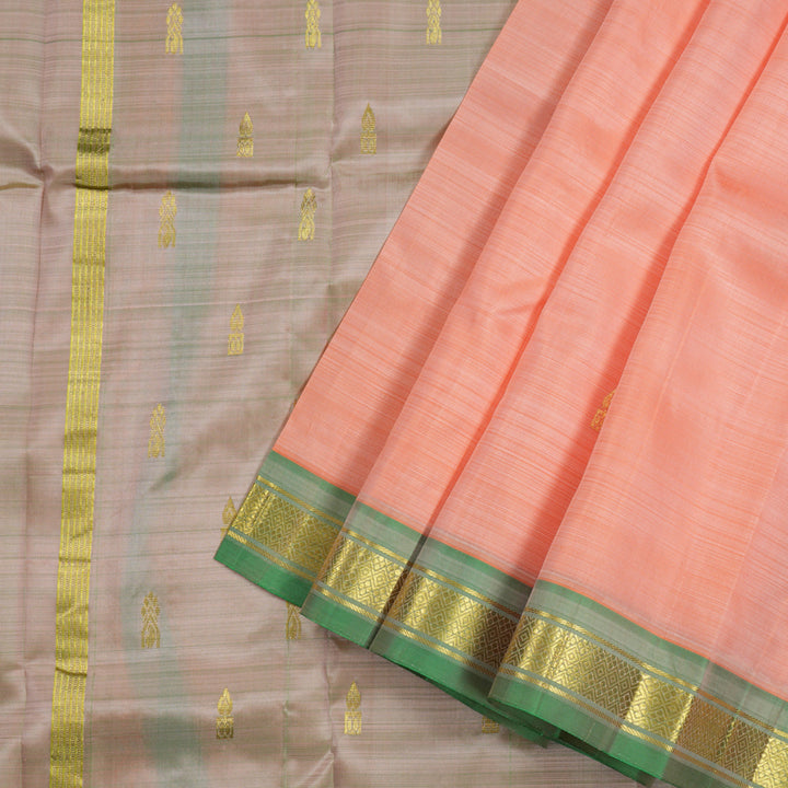 Hayagrivas Peach Orange Handloom Kanjivaram Silk Saree with Light Green Border KBD2198C1-15