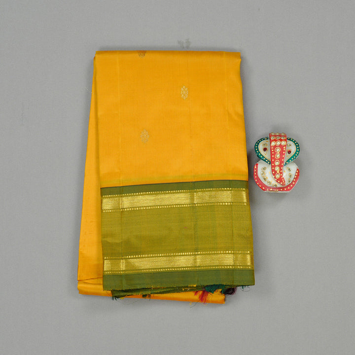 Hayagrivas Mustard Yellow Handloom Kanjivaram Silk Saree with Mehandi Green Border KBD2198C1-18