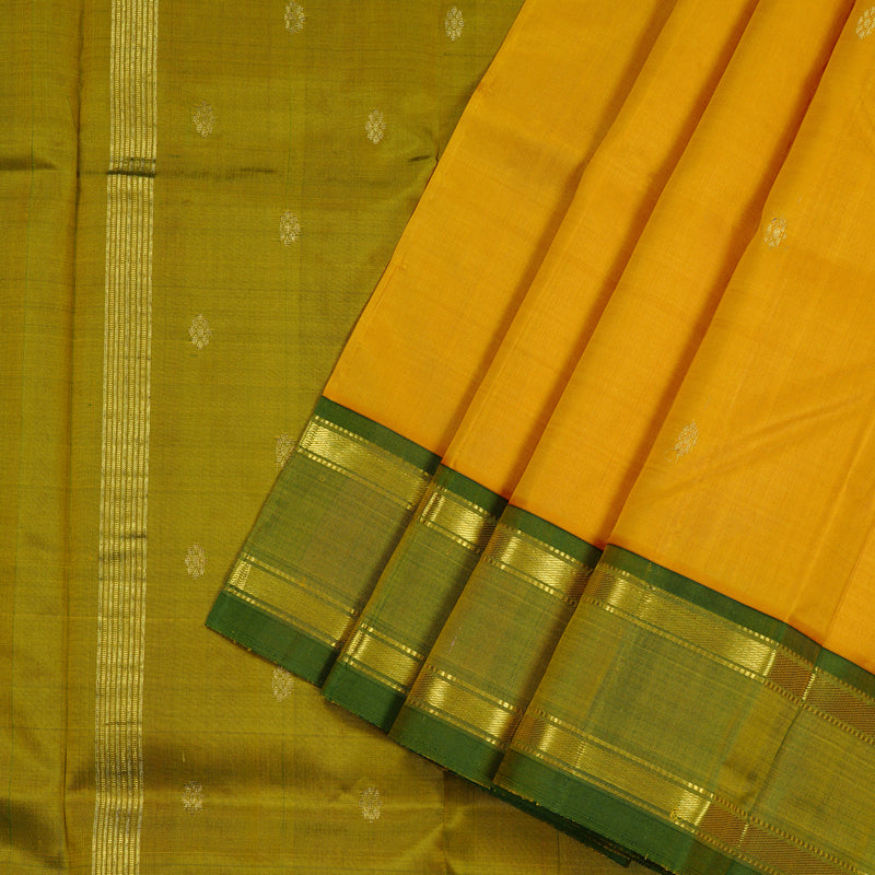 Hayagrivas Mustard Yellow Handloom Kanjivaram Silk Saree with Mehandi Green Border KBD2198C1-18