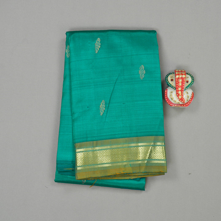 Hayagrivas Teal Blue Handloom Kanjivaram Silk Saree with Dual Tone (Blue With Yellow) Border KBD2198C1-21