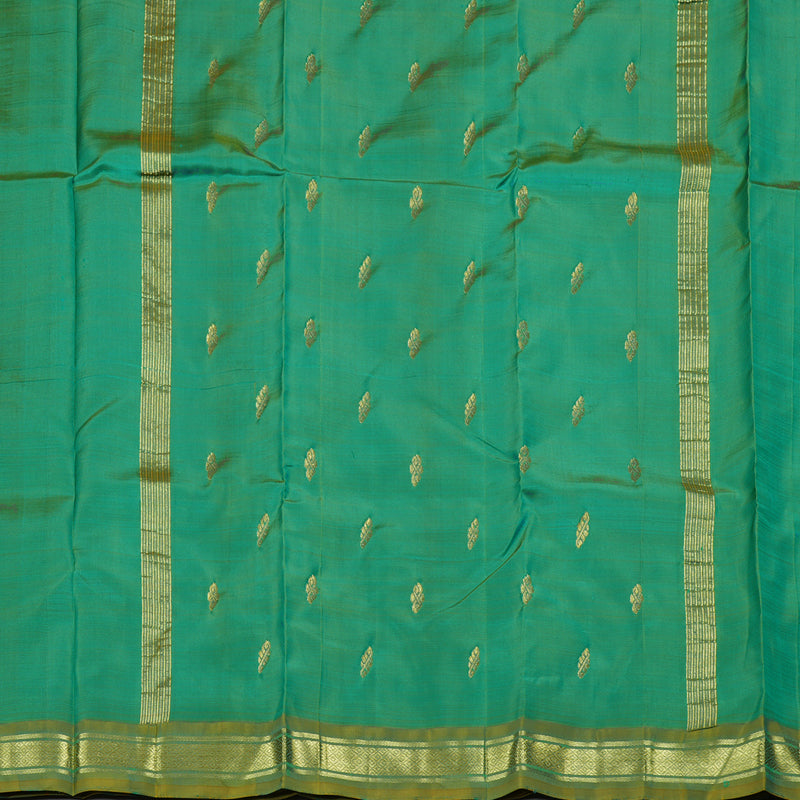 Hayagrivas Teal Blue Handloom Kanjivaram Silk Saree with Dual Tone (Blue With Yellow) Border KBD2198C1-21