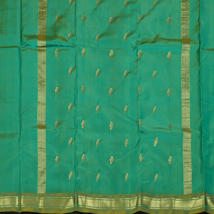 Hayagrivas Teal Blue Handloom Kanjivaram Silk Saree with Dual Tone (Blue With Yellow) Border KBD2198C1-21