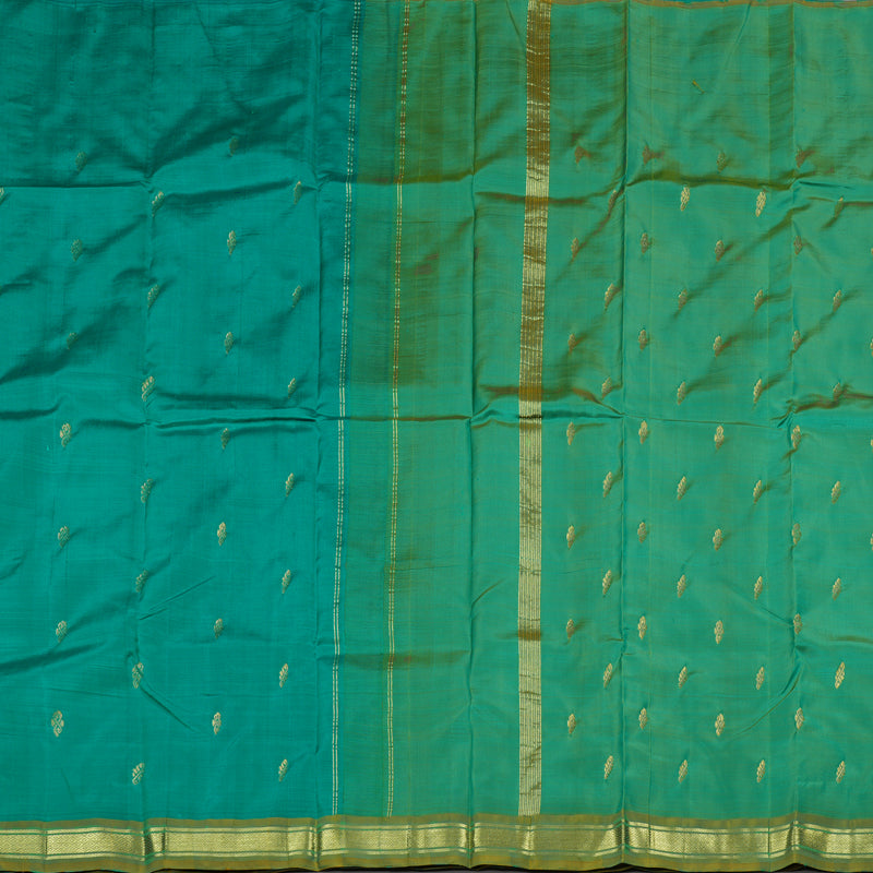 Hayagrivas Teal Blue Handloom Kanjivaram Silk Saree with Dual Tone (Blue With Yellow) Border KBD2198C1-21