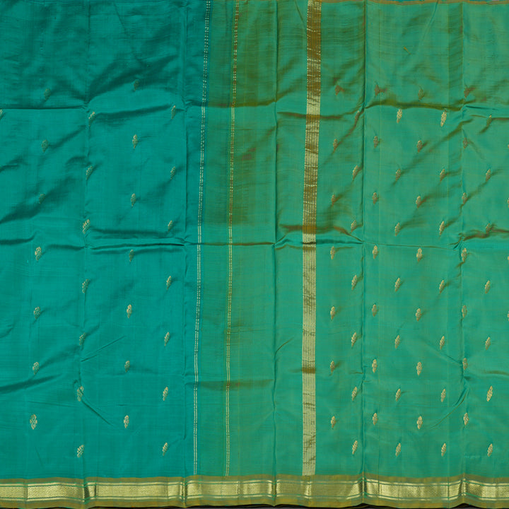 Hayagrivas Teal Blue Handloom Kanjivaram Silk Saree with Dual Tone (Blue With Yellow) Border KBD2198C1-21