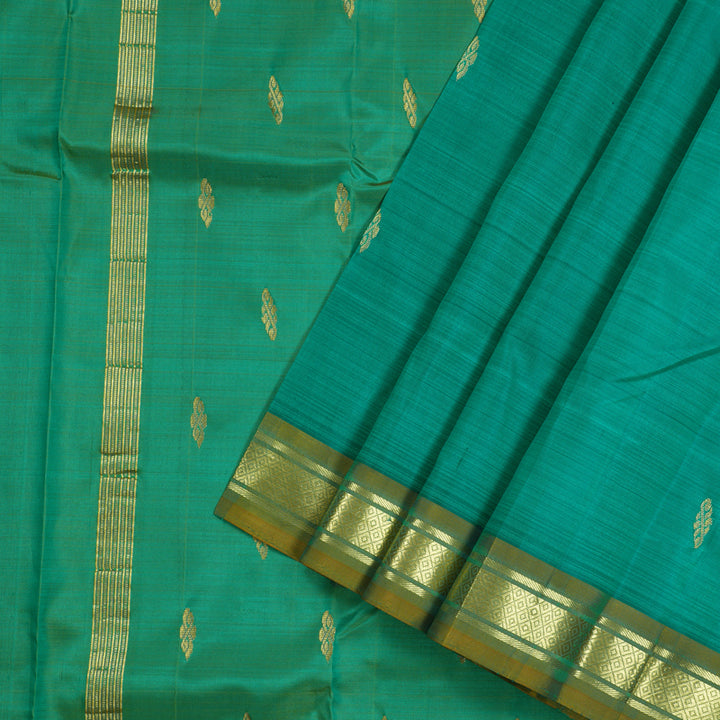 Hayagrivas Teal Blue Handloom Kanjivaram Silk Saree with Dual Tone (Blue With Yellow) Border KBD2198C1-21