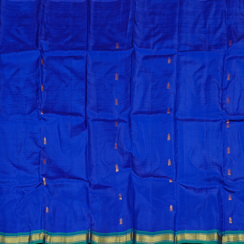 Hayagrivas Blue Handloom Kanjivaram Silk Saree with Peacock Green Border KBD2198C1-7