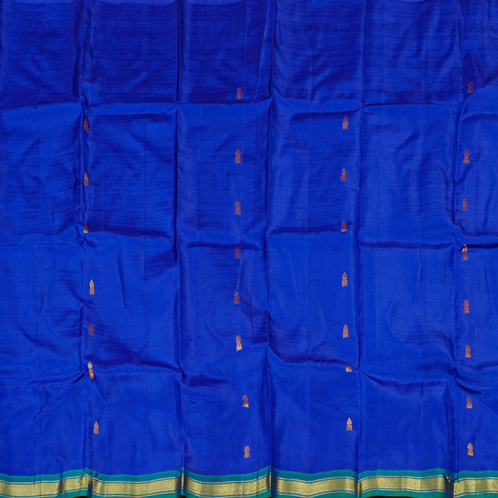 Hayagrivas Blue Handloom Kanjivaram Silk Saree with Peacock Green Border KBD2198C1-7