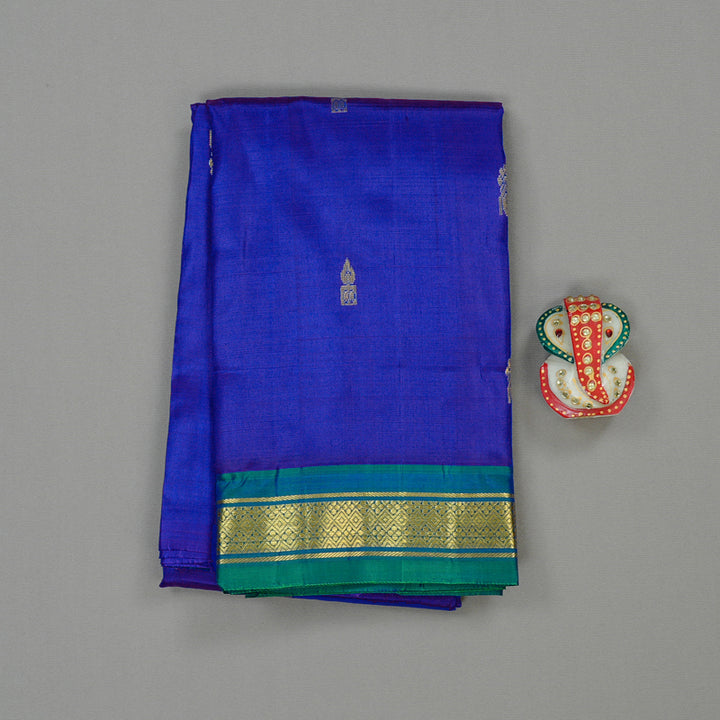 Hayagrivas Blue Handloom Kanjivaram Silk Saree with Peacock Green Border KBD2198C1-7