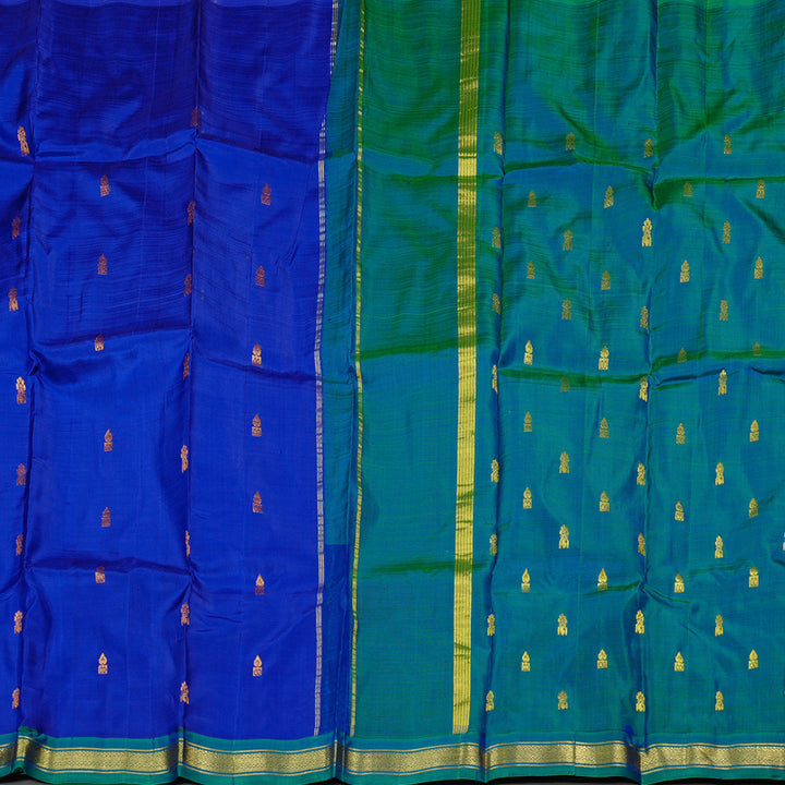 Hayagrivas Blue Handloom Kanjivaram Silk Saree with Peacock Green Border KBD2198C1-7