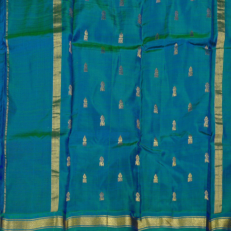 Hayagrivas Blue Handloom Kanjivaram Silk Saree with Peacock Green Border KBD2198C1-7