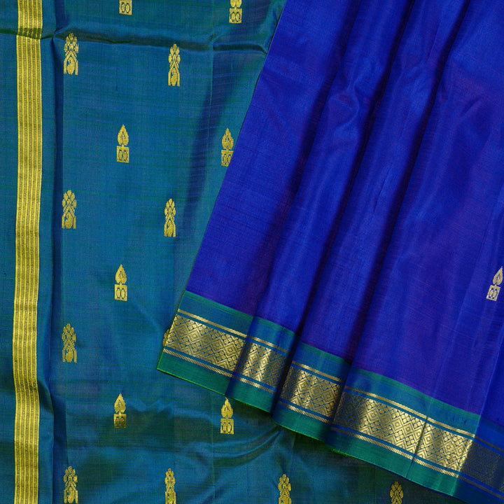 Hayagrivas Blue Handloom Kanjivaram Silk Saree with Peacock Green Border KBD2198C1-7