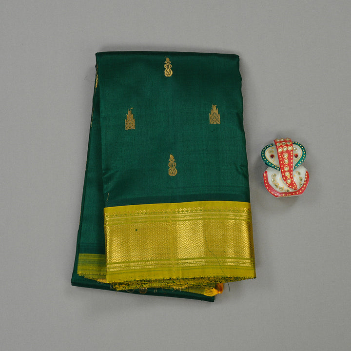 Hayagrivas Bottle Green Handloom Kanjivaram Silk Saree with Sampanga Green Border KBD2198C2-1