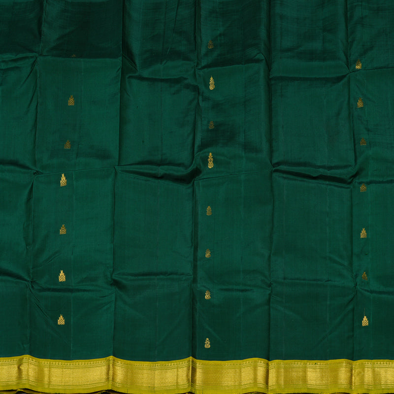 Hayagrivas Bottle Green Handloom Kanjivaram Silk Saree with Sampanga Green Border KBD2198C2-1