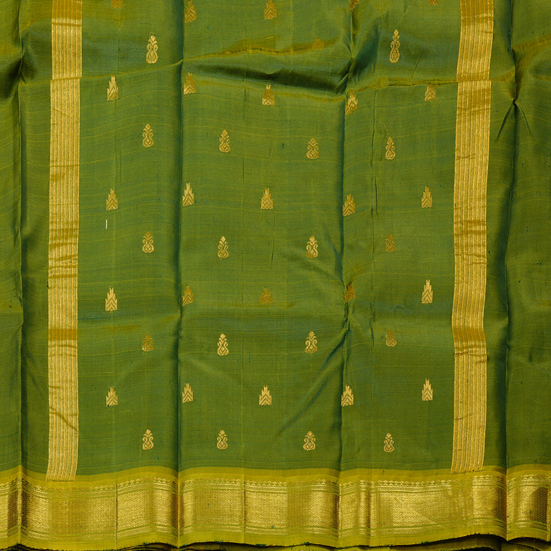 Hayagrivas Bottle Green Handloom Kanjivaram Silk Saree with Sampanga Green Border KBD2198C2-1