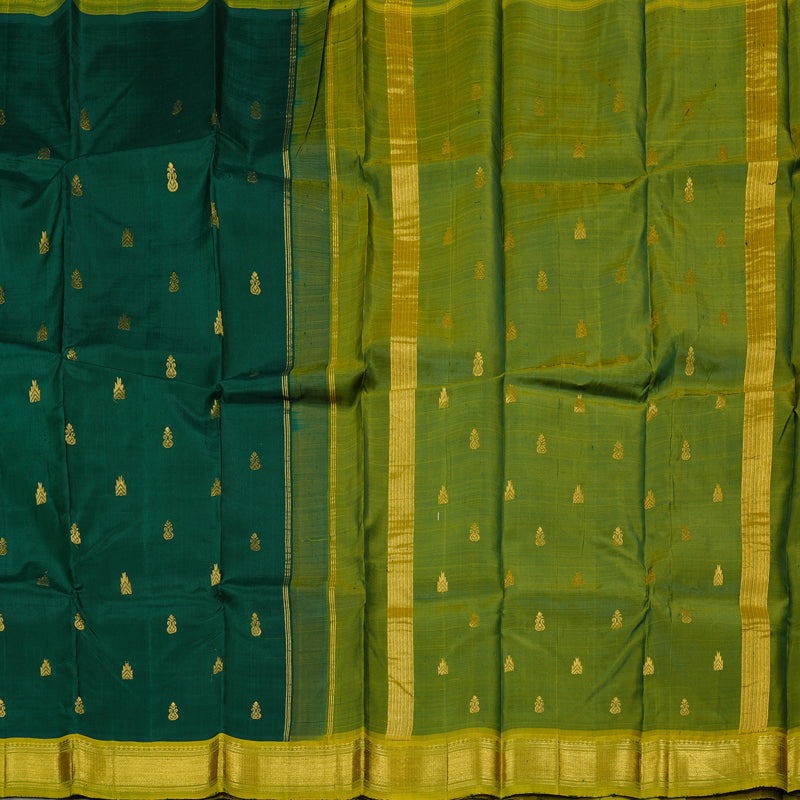 Hayagrivas Bottle Green Handloom Kanjivaram Silk Saree with Sampanga Green Border KBD2198C2-1