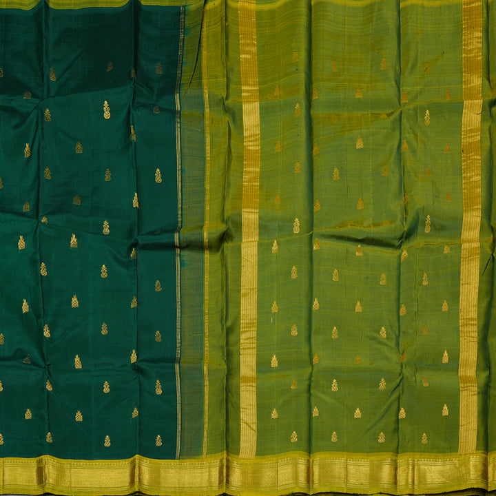 Hayagrivas Bottle Green Handloom Kanjivaram Silk Saree with Sampanga Green Border KBD2198C2-1