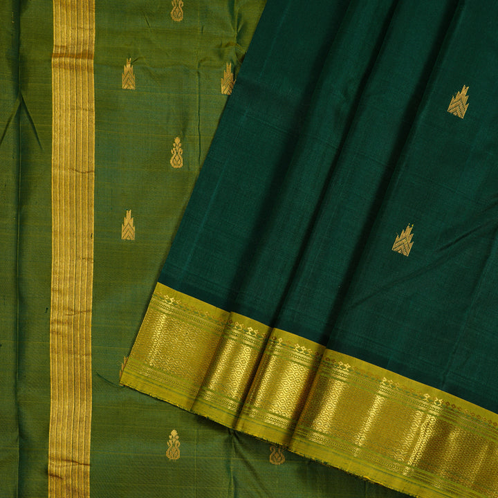 Hayagrivas Bottle Green Handloom Kanjivaram Silk Saree with Sampanga Green Border KBD2198C2-1
