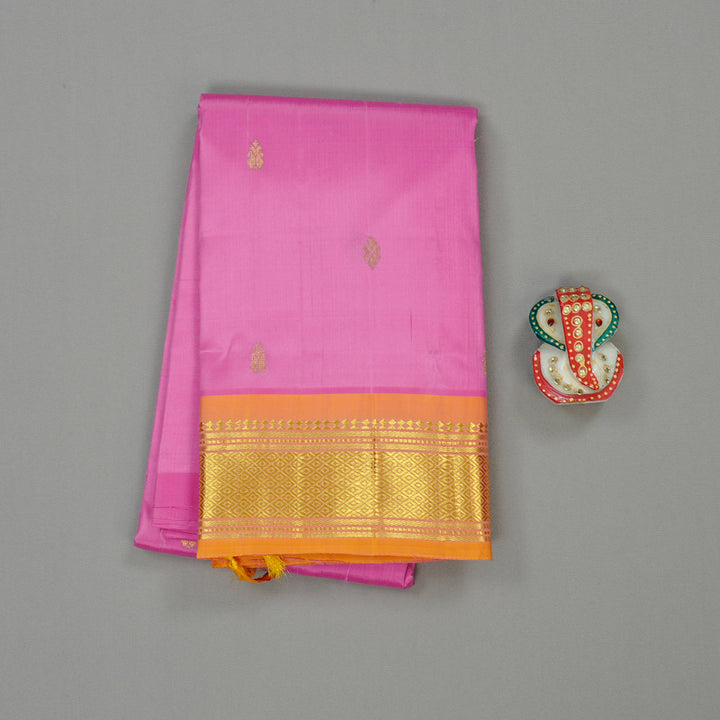 Hayagrivas Pink Handloom Kanjivaram Silk Saree with Yellow Border KBD2198C2-13