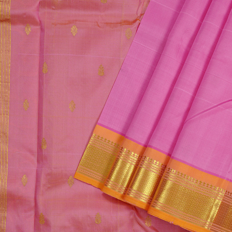 Hayagrivas Pink Handloom Kanjivaram Silk Saree with Yellow Border KBD2198C2-13