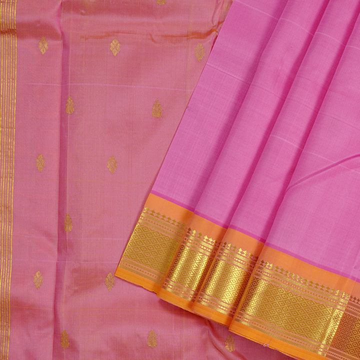 Hayagrivas Pink Handloom Kanjivaram Silk Saree with Yellow Border KBD2198C2-13