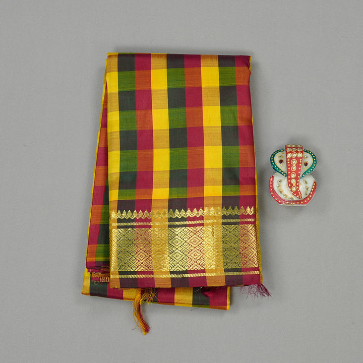 Hayagrivas Multi Colour Checks Handloom Kanjivaram Silk Saree KBD2198C4-1