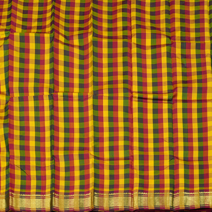 Hayagrivas Multi Colour Checks Handloom Kanjivaram Silk Saree KBD2198C4-1