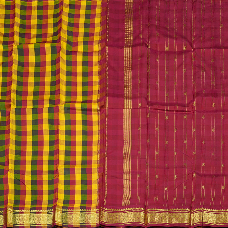 Hayagrivas Multi Colour Checks Handloom Kanjivaram Silk Saree KBD2198C4-1