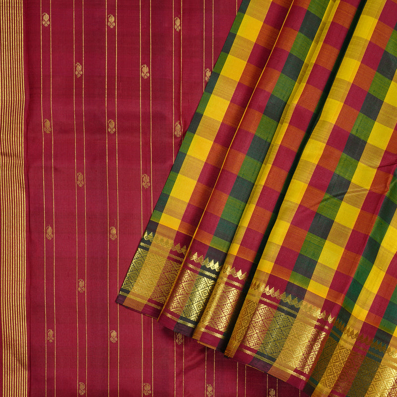 Hayagrivas Multi Colour Checks Handloom Kanjivaram Silk Saree KBD2198C4-1
