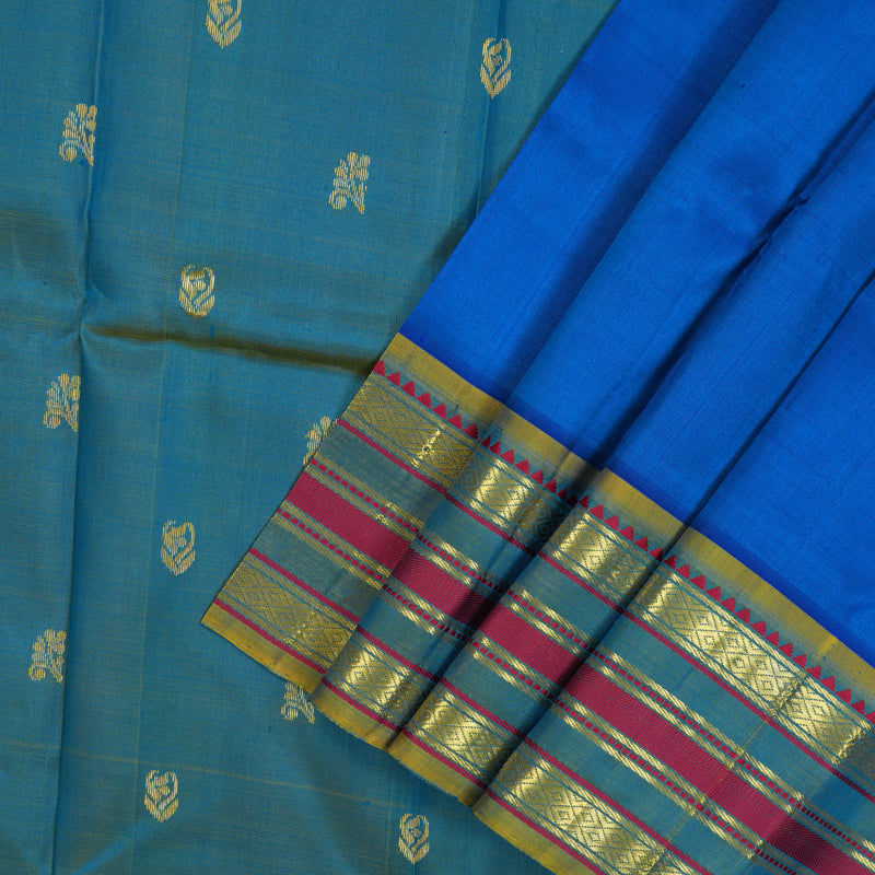 Hayagrivas Aqua Blue Pure One Side Border Silk Saree KBD2198C6-1