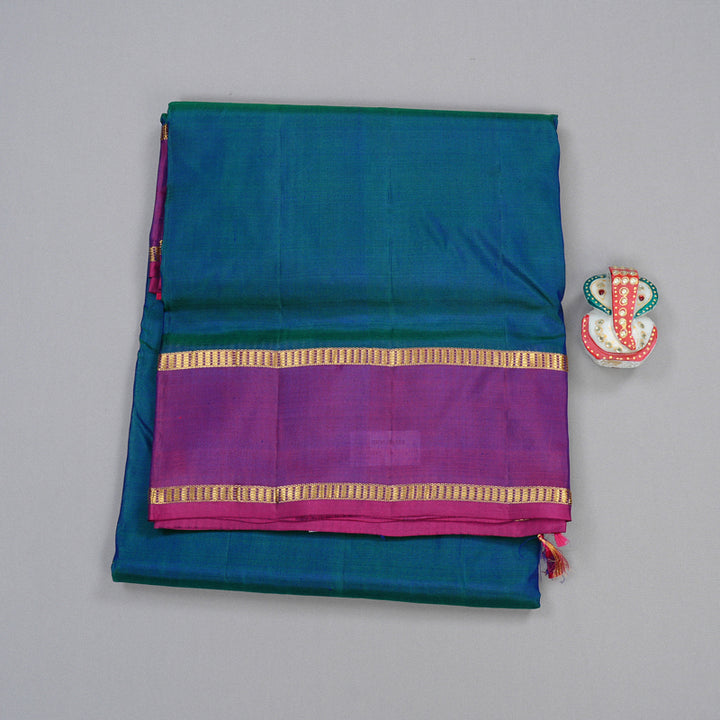Hayagrivas Peacock Blue Handloom Kanjivaram Ten Yards Silk Saree with Purple Border KBD2199C1-8