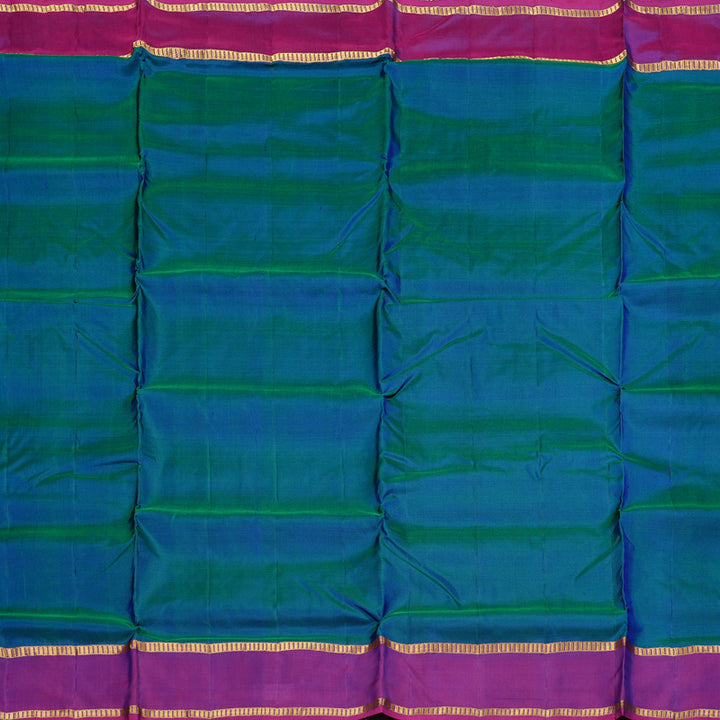 Hayagrivas Peacock Blue Handloom Kanjivaram Ten Yards Silk Saree with Purple Border KBD2199C1-8