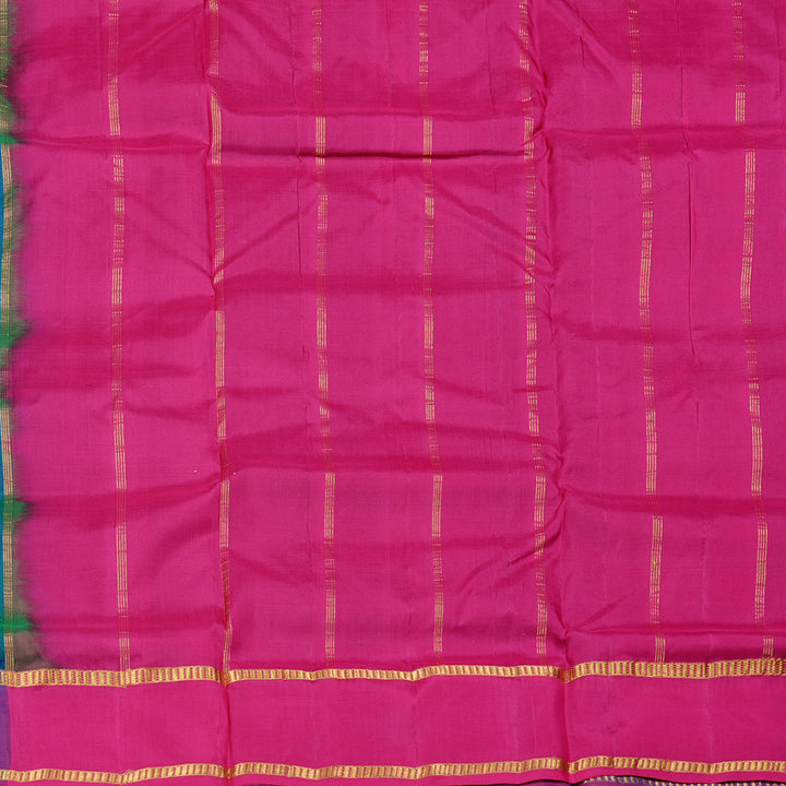 Hayagrivas Peacock Blue Handloom Kanjivaram Ten Yards Silk Saree with Purple Border KBD2199C1-8