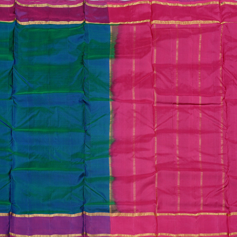 Hayagrivas Peacock Blue Handloom Kanjivaram Ten Yards Silk Saree with Purple Border KBD2199C1-8