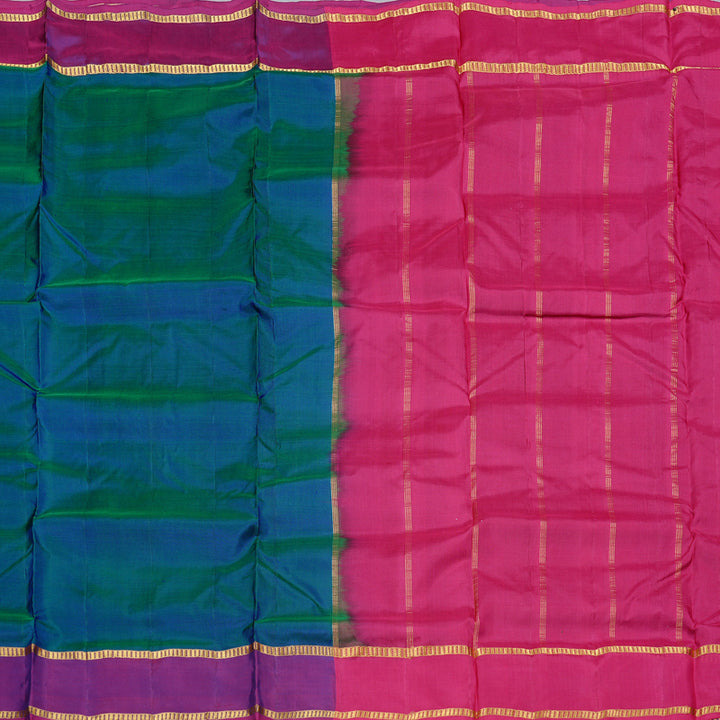 Hayagrivas Peacock Blue Handloom Kanjivaram Ten Yards Silk Saree with Purple Border KBD2199C1-8