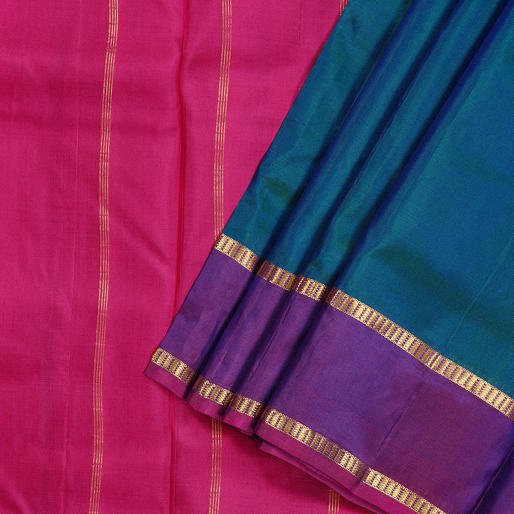 Hayagrivas Peacock Blue Handloom Kanjivaram Ten Yards Silk Saree with Purple Border KBD2199C1-8