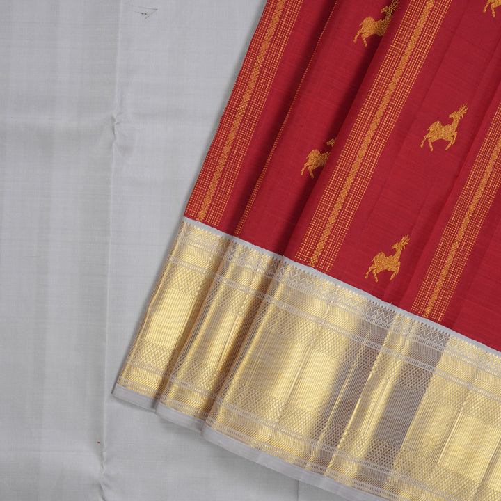 Hayagrivas Handloom Maroon Kanjivaram Pattu Pavadai with Lilac Border KBE1001I22-1
