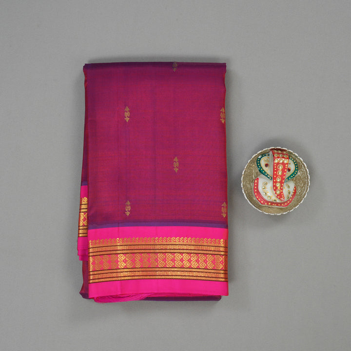 Hayagrivas Handloom Wine Kanjivaram Silk Saree with Rani Pink border KBE1002I1-1