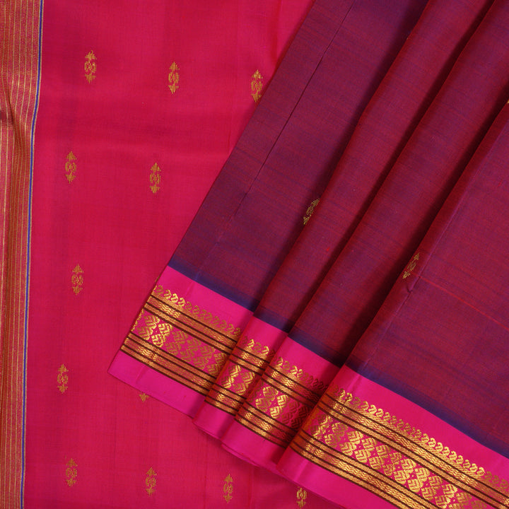 Hayagrivas Handloom Wine Kanjivaram Silk Saree with Rani Pink border KBE1002I1-1