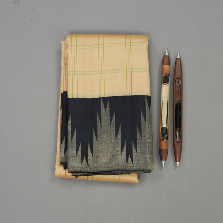 Hayagrivas Handloom Kanjivaram Sandal Beige Silk Saree with Black Border KBE1005I6-1