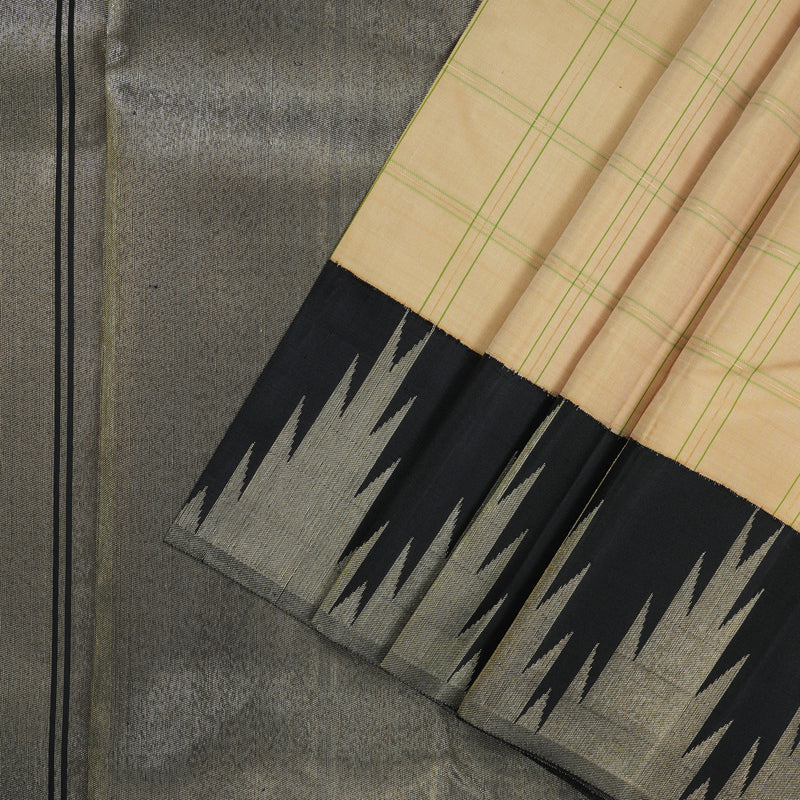 Hayagrivas Handloom Kanjivaram Sandal Beige Silk Saree with Black Border KBE1005I6-1