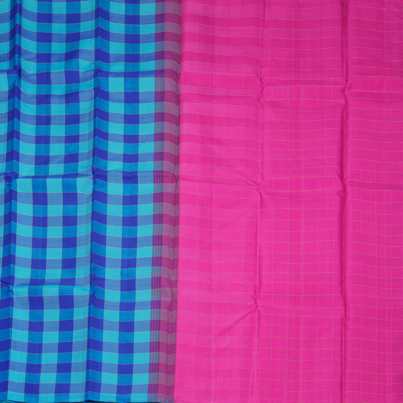 Hayagrivas Handloom Sky Blue &amp; Royal Blue Checks Kanjivaram Silk Saree KBE1008I2-1
