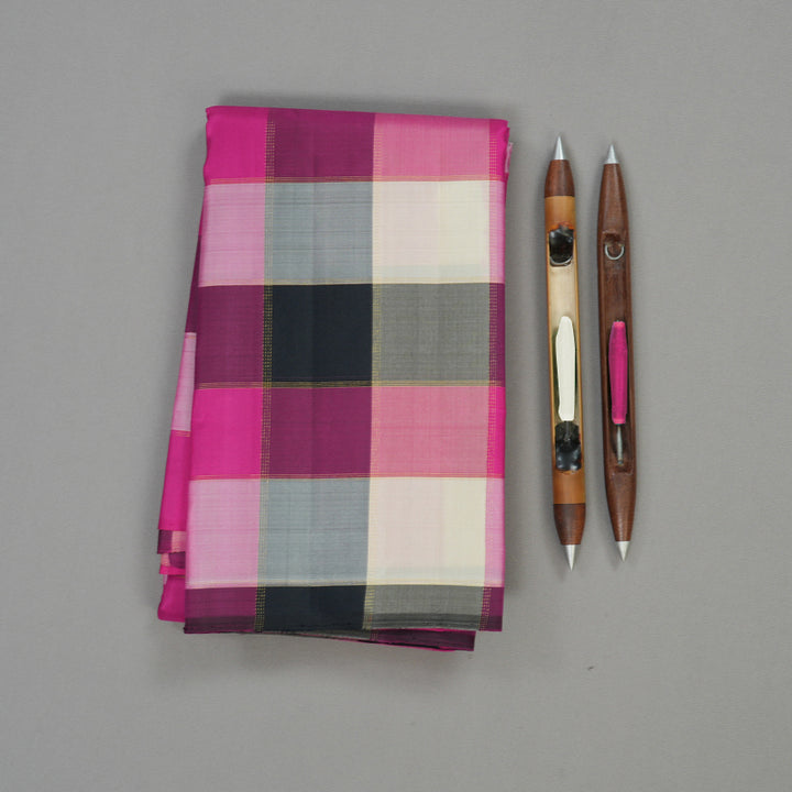 Hayagrivas Handloom Multicolour Checks Kanjivaram Silk Saree KBE1008I2-3