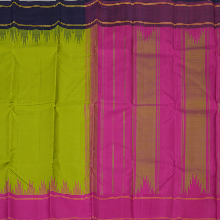 Hayagrivas Handloom Parrot Green Kanjivaram Silk Saree with Ganga Jamuna Border KBE1008I7-1