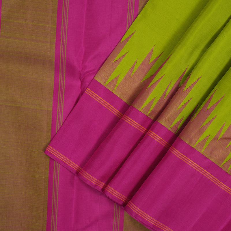 Hayagrivas Handloom Parrot Green Kanjivaram Silk Saree with Ganga Jamuna Border KBE1008I7-1